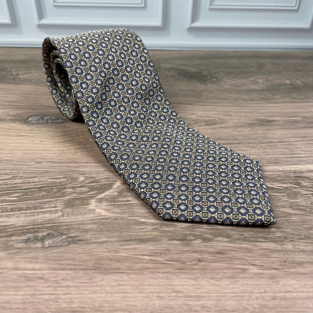 Burnham & Wright Geometric Pattern Silk Necktie Mens Classic Business Formal